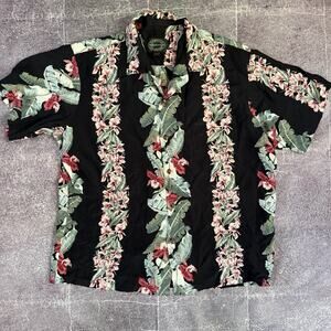 Men's Vintage 90's Hawaiian Reserve Collection Black Floral Button Up Shirt Sz L